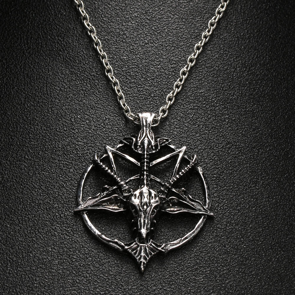 3x Inverted Pentagram Goat Head Pendant Necklace