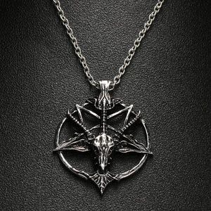 3x Inverted Pentagram Goat Head Pendant Necklace