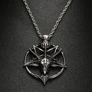 5x Inverted Pentagram Goat Head Pendant Necklace